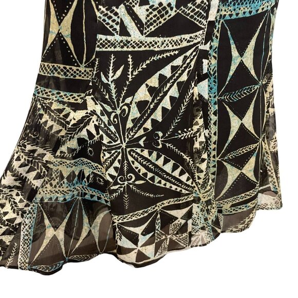 VTG Rafaella Printed Georgette Gore Midi Skirt Woodcut Patchwork Y2K Sz L NWT - Picture 3 of 9
